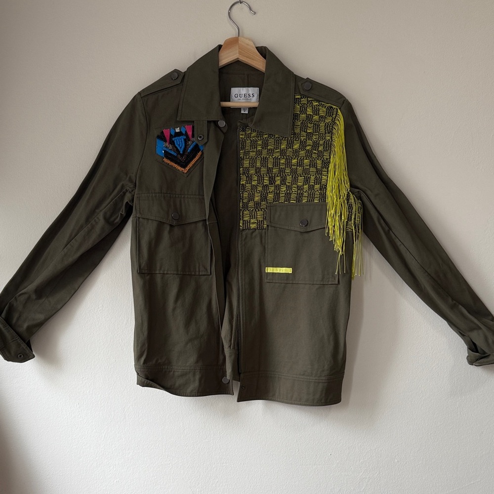 GUESS Los Angeles - Military Green Jacket with Fringe and Patch
